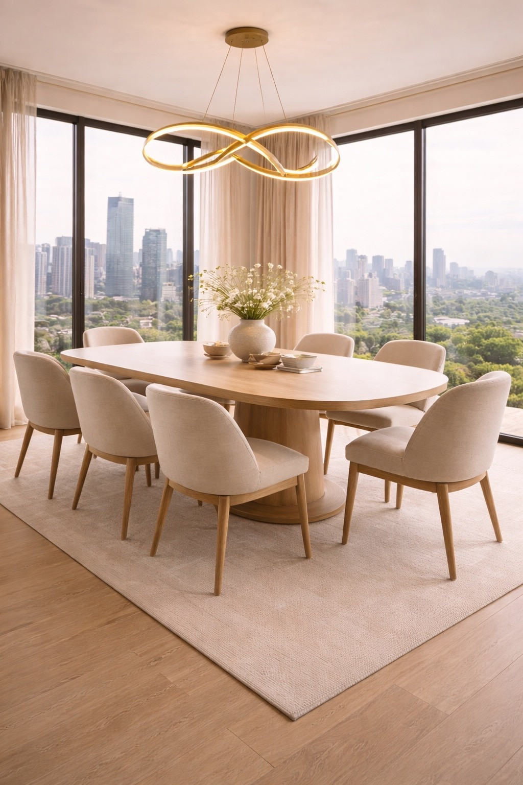 Elegant modern dining room with a sculptural dining table, soft neutral tones, and panoramic city views. This light, minimalist space features an ultra-modern table design, upholstered chairs, and statement lighting — perfect inspiration for luxury apartments and contemporary interiors.

Save this for modern dining room inspiration ✨
#diningroomdesign
#moderndiningroom
#luxurydining
#diningtable
#moderninterior
#luxuryinterior
#neutralinterior
#cityviewhome
#interiordesign
#pinterestinterior
#modernhome
#diningroominspo


#LTKHome #LTKSaleAlert