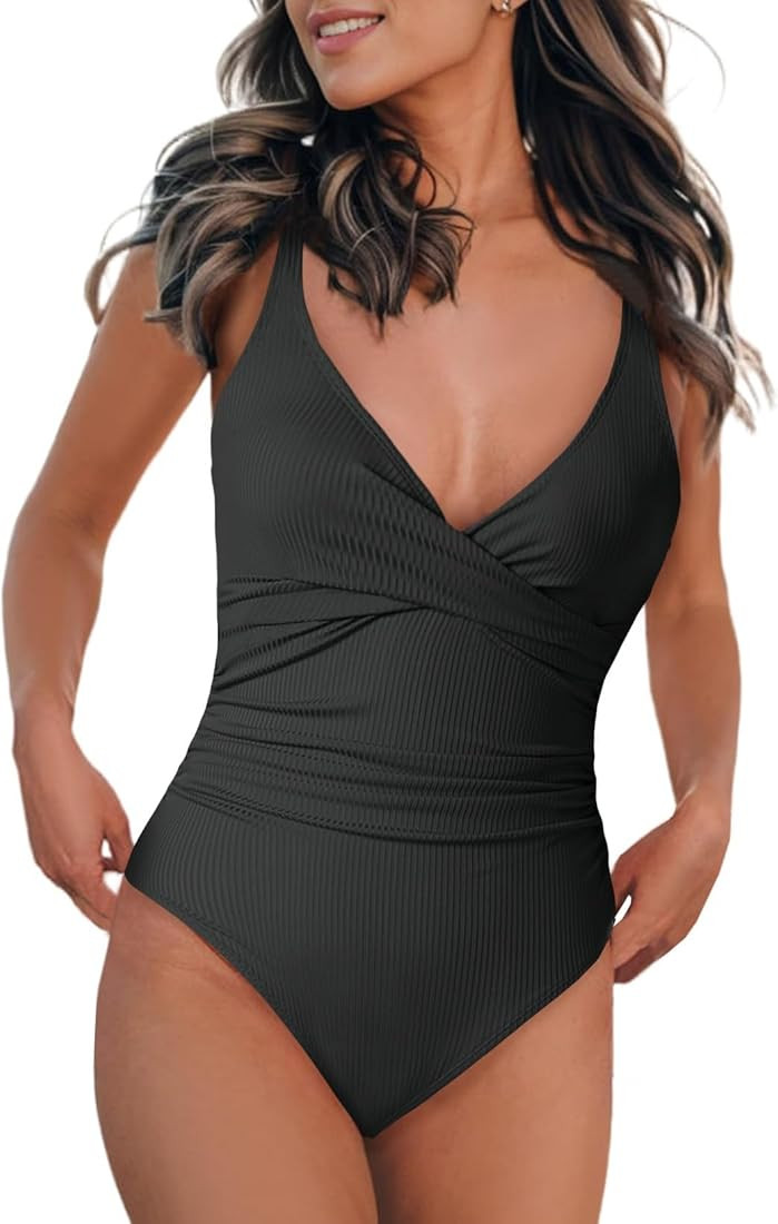 Aleumdr Women's V Neck One Piece Swimsuits Cheeky Tummy Control Front Twist Bathing Suits Monokin... | Amazon (US)
