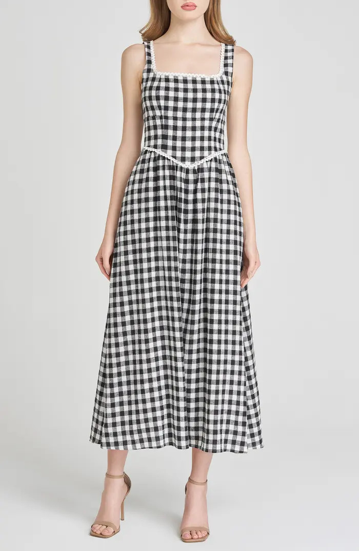 x Styled by COCO! Gracie Gingham Linen Blend Midi Dress | Nordstrom