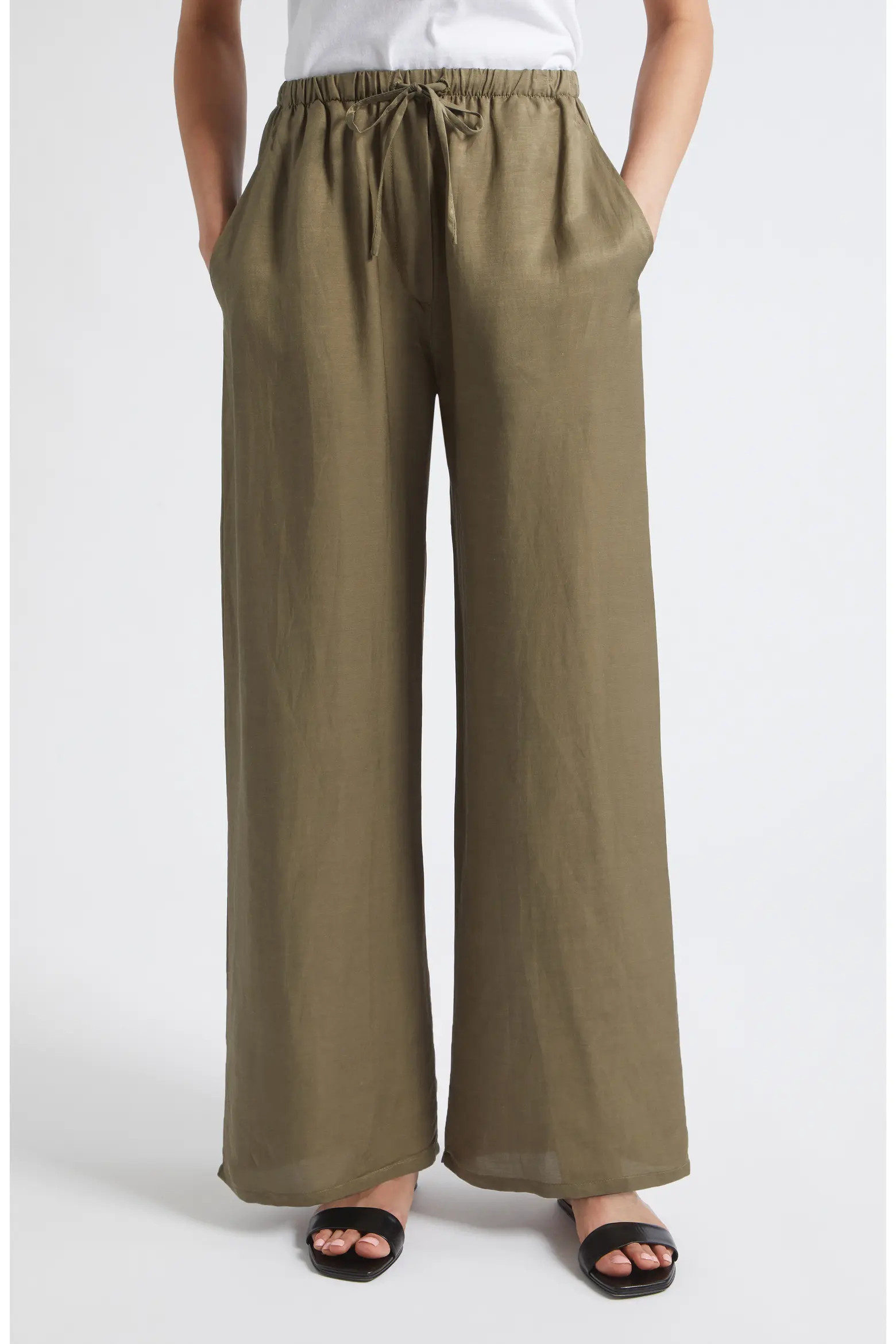 LESET Daniel Wide Leg Linen Blend Drawstring Pants (Women) | Nordstrom | Nordstrom