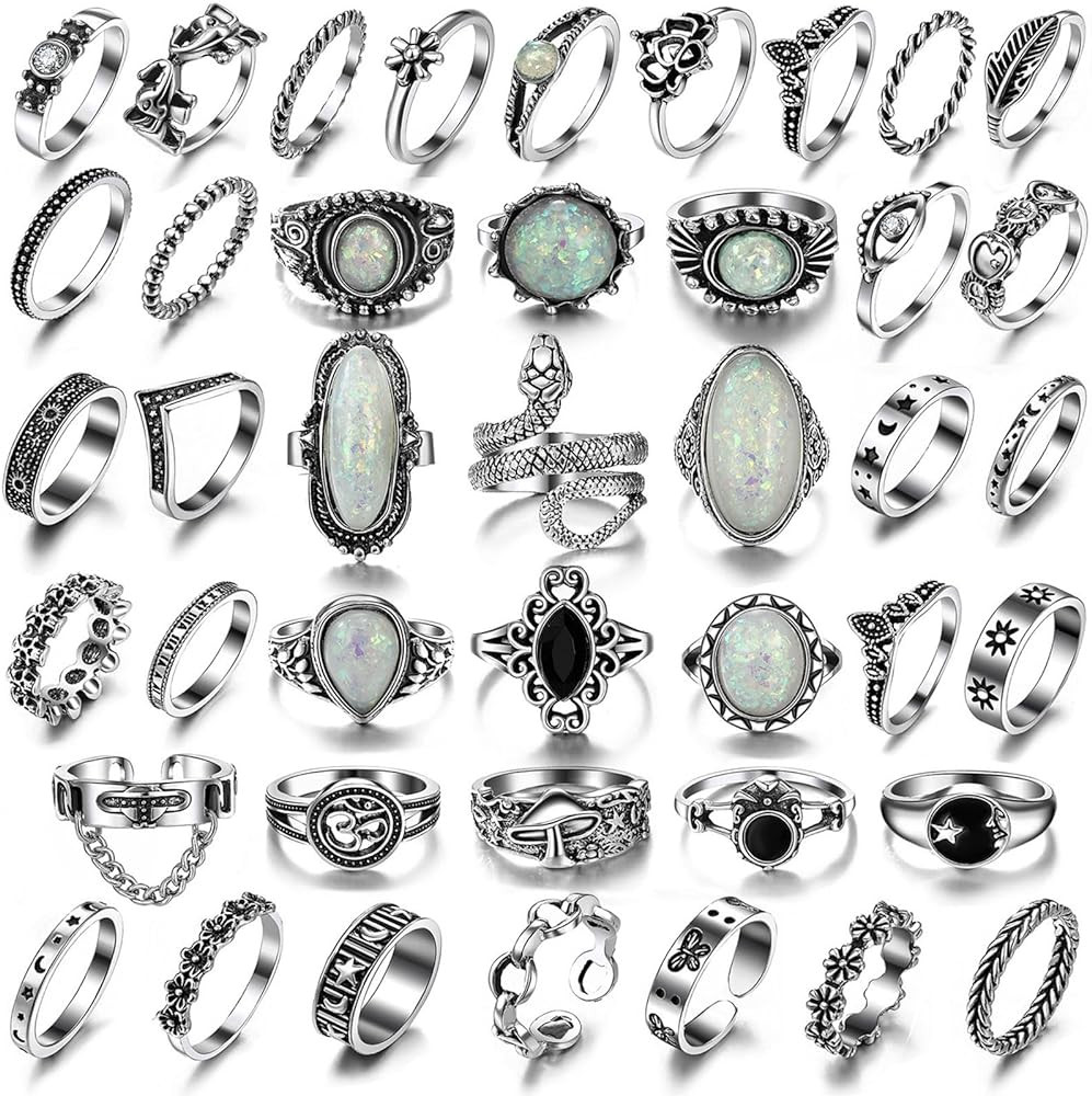 Vintage Silver Knuckle Rings Set for Women Men, Chunky Rings Aesthetic Snake Grunge Stackable Got... | Amazon (US)
