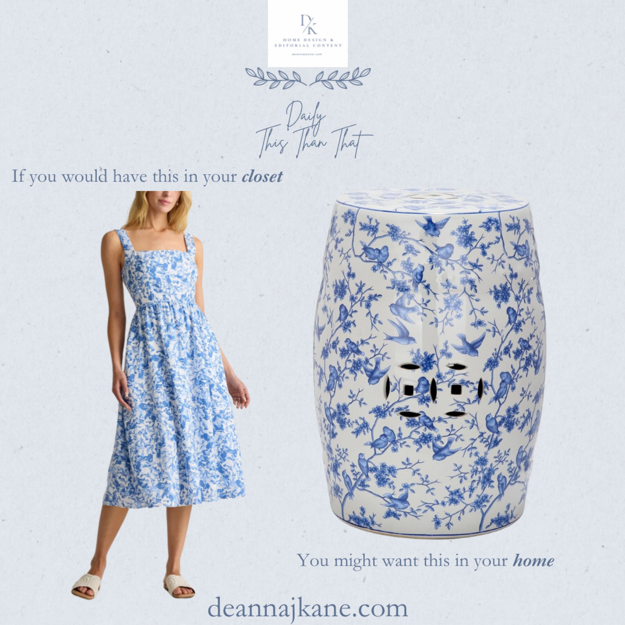 If you would wear this blue & white floral dress, you might want this chinoiserie garden stool in your home   

#LTKHome #LTKSeasonal