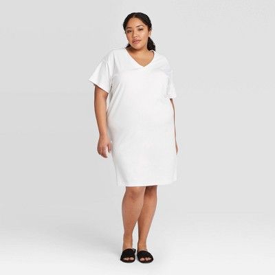 Women's Plus Size Short Sleeve Essential T-Shirt Dress - Prologue™ White 1X | Target