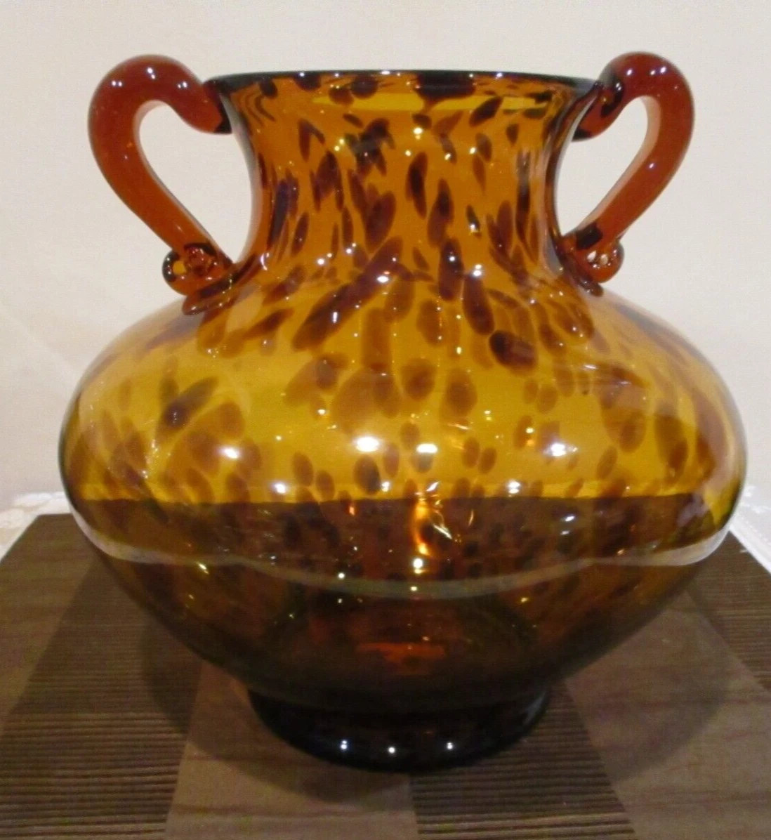 Tortoise Shell Art Glass Amber Vase, Double Handles  11" Tall (1pc) | eBay US