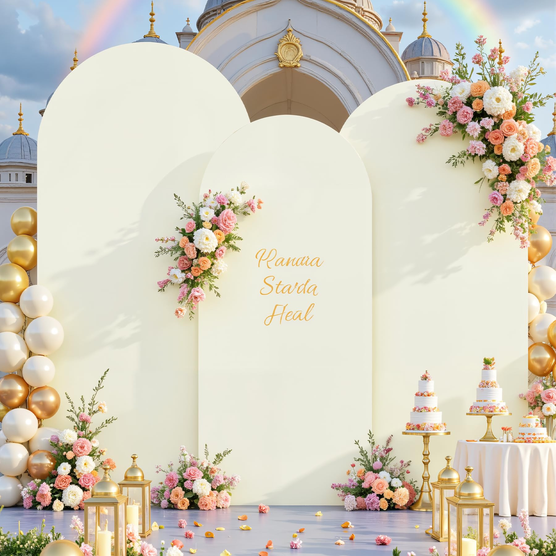 Ivory Arch Backdrop Cover Set of 3 Wedding Arch Covers Stretchy Backdrop Baby Shower Birthday Par... | Amazon (US)