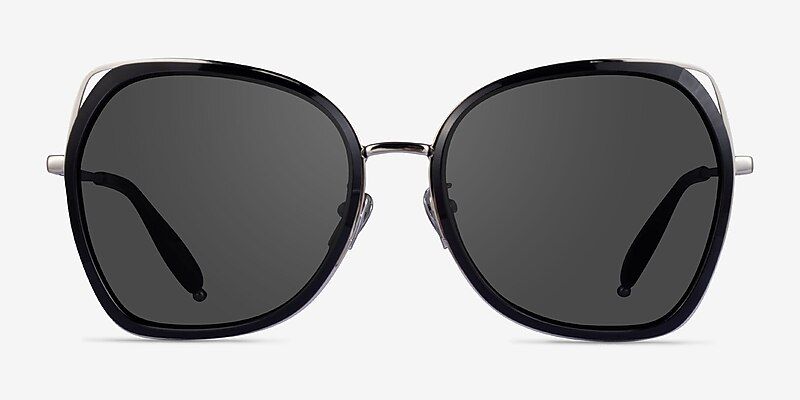 Honesty - Square Black Silver Frame Sunglasses For Women | Eyebuydirect | EyeBuyDirect.com
