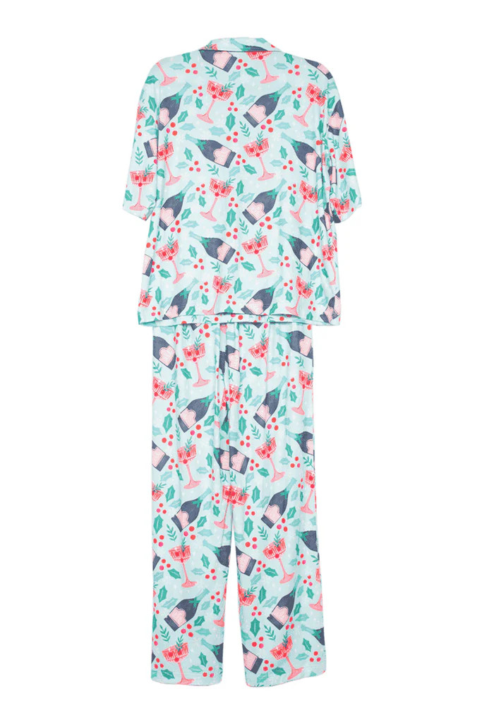 Holiday Champagne, Coupes & Holly Pajama Pants Set | Katydid