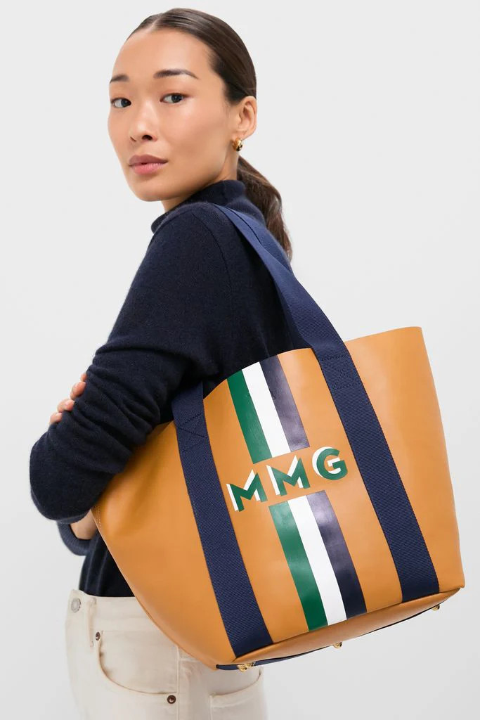 Tan Baby Daddy Tote with Green Monogram | Tuckernuck (US)