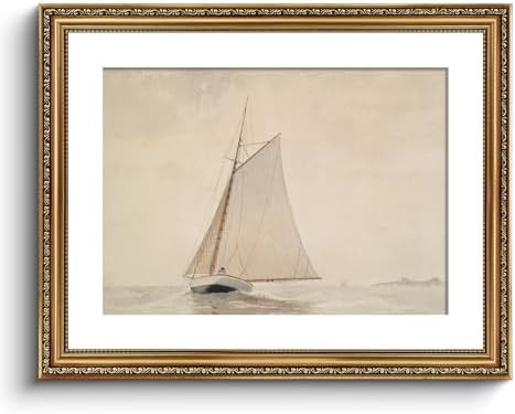 VIYYIEA Gold Framed Wall Art Canvas Print Home Decor for Living Room White Sailboat Seascape Wate... | Amazon (US)