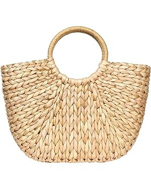 Summer Rattan Bag for Women Straw Hand-woven Top-handle Handbag Beach Sea Straw Rattan Tote Clutc... | Amazon (US)