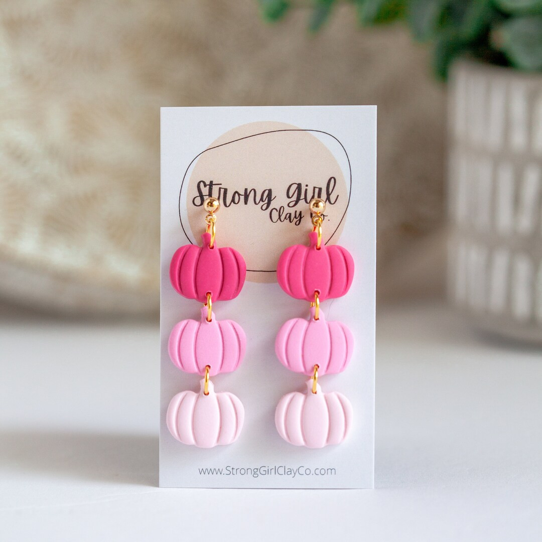 Pink Pumpkin Earrings Fall Halloween Earrings Pastel Halloween, Handmade Clay Earrings Barbie Pin... | Etsy (US)
