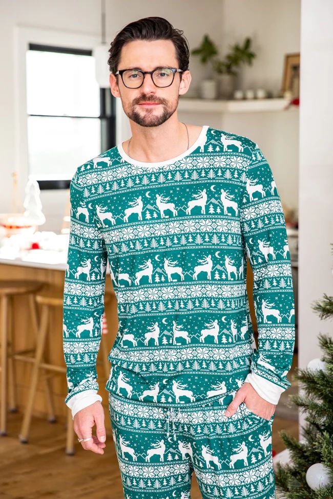 Mens Underneath The Tree Green Christmas Print Pajama Top | Pink Lily