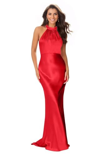 Jamille Women's Halter Bridesmaid Dress Long Satin Prom Dresses Mermaid Formal Evning Gown with T... | Amazon (US)