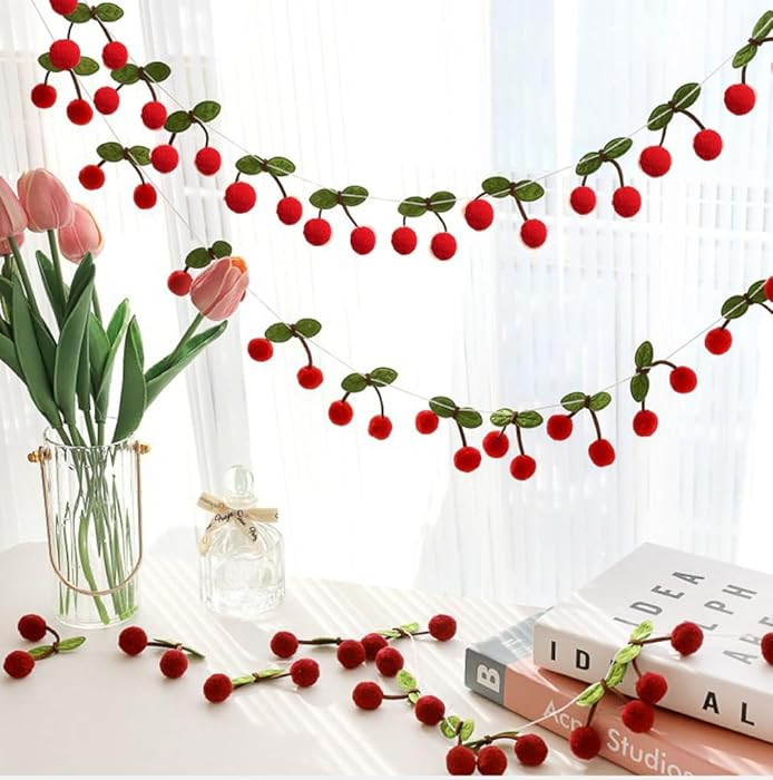 Colorful Cherry Garland Decoration (3string X 6.6ft) - DIY Pom Pom Fruit Cherry Hanging for Kids ... | Amazon (US)