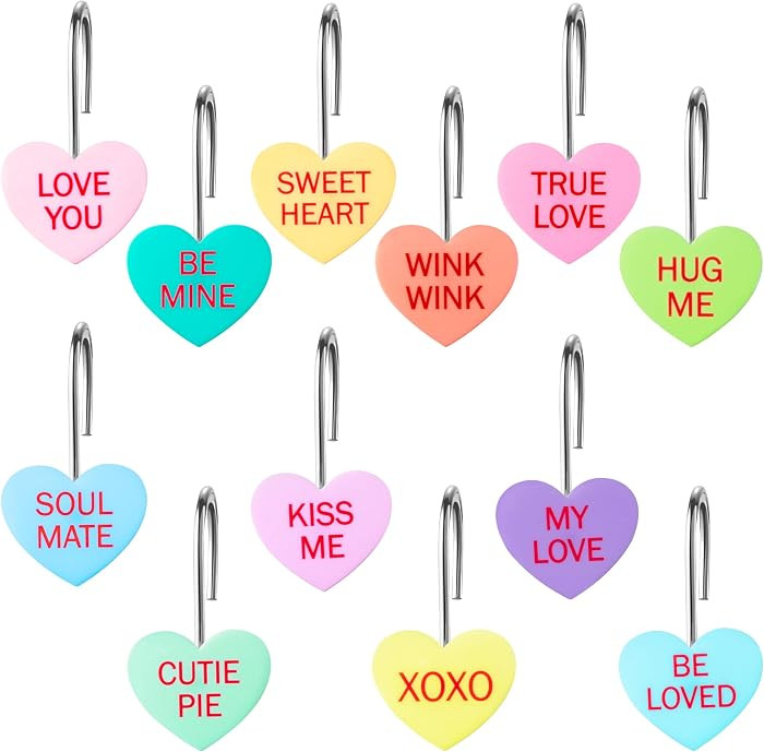 MALLMALL6 12Pcs Valentine's Day Heart Conversation Shower Curtain Hooks Metal Rustproof Love Hear... | Amazon (US)
