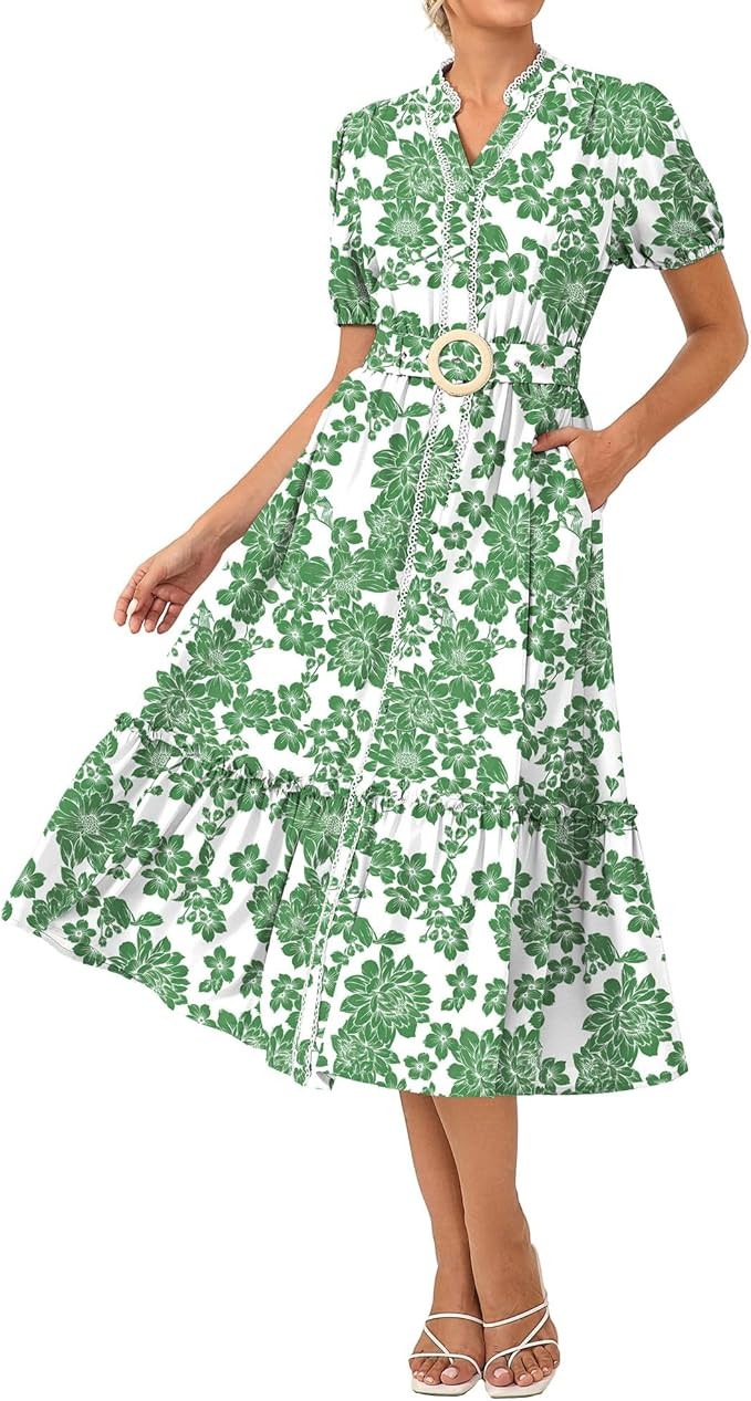 GRACE KARIN Womens Summer Floral Maxi Dress 2026 Casual Puff Short Sleeve Shirt Dress Boho Flowy ... | Amazon (US)