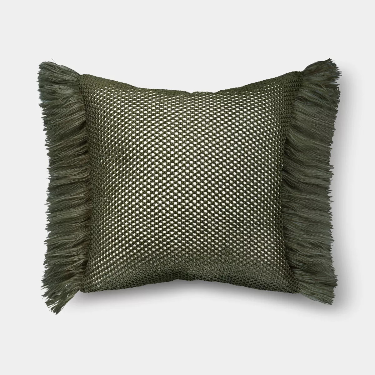 20"x20" Faux Natural Knit Fringed Pillow Dark Green - Threshold™ | Target