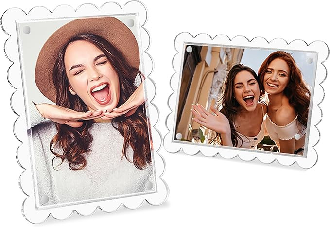 2 Pack of Acrylic Scalloped Picture Frame,Clear Picture Frame,5x7 Picture Frames,Magnetic Closure... | Amazon (US)