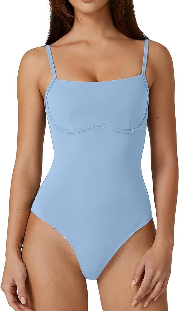 QINSEN Womens Sexy Spaghetti Strap Bodysuit Tops Underbust Contouring Slim Fit Going Out Top Shir... | Amazon (US)