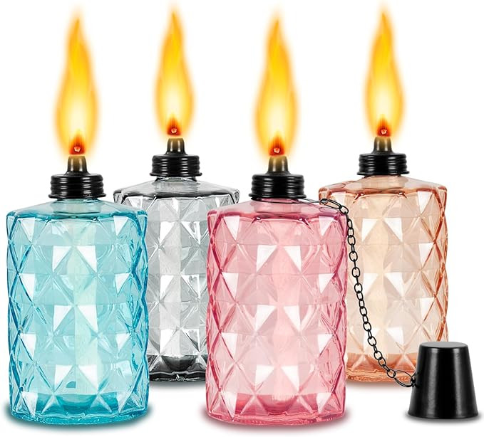 Glass Table Top Torches, 4 Pack Citronella Torches for Outside, 12oz Flame Light Torch,Refillable... | Amazon (US)