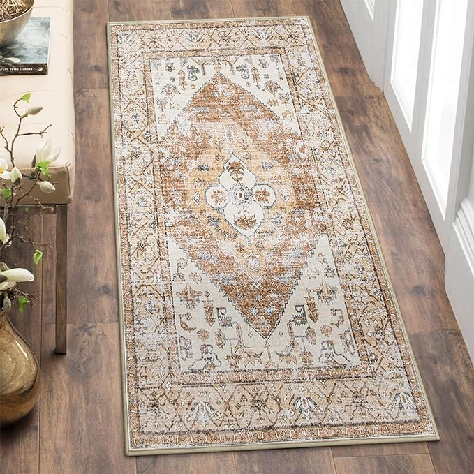 Lahome Boho Rug Runner - 2x4 Area Rug Non-Slip Low-Pile Washable Kitchen Rugs Small Throw Laundry... | Amazon (US)