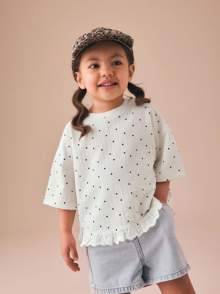 Ecru White Mono Spot Short Sleeve Frill Hem Top (3mths-7yrs) | Next US