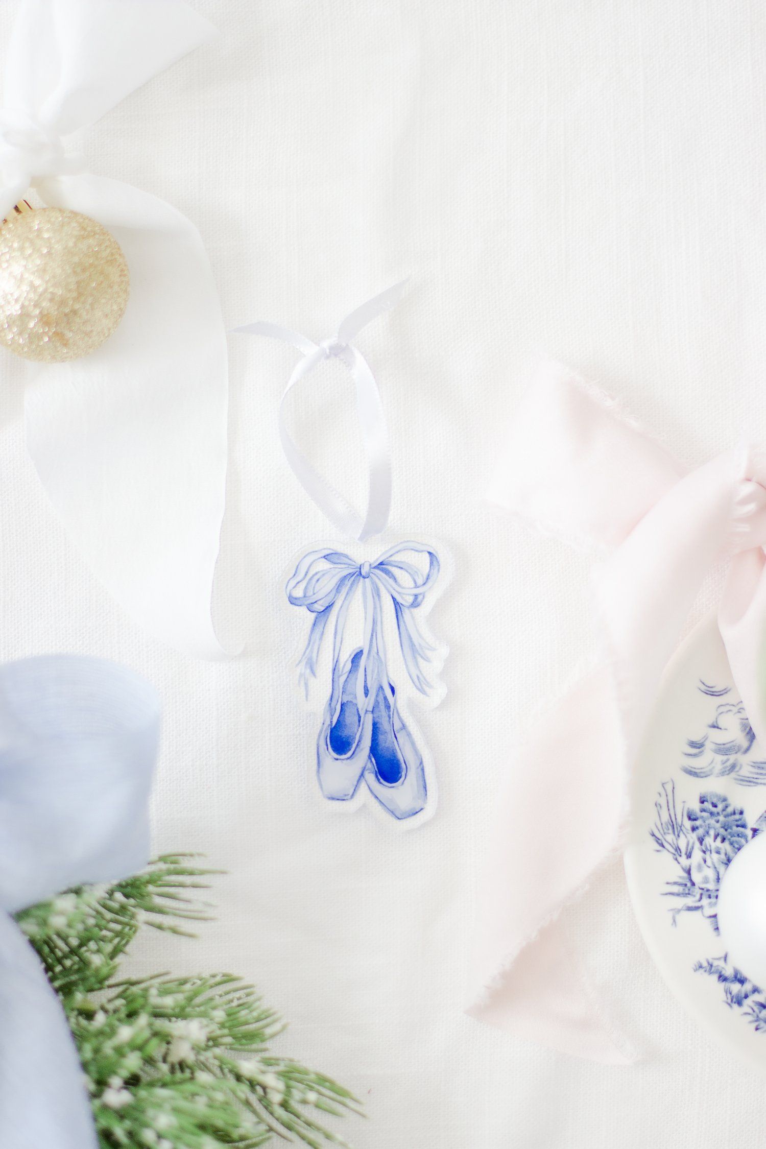 Blue and White Pointe Shoes Watercolor Ornament — Simply Jessica Marie | Simply Jessica Marie
