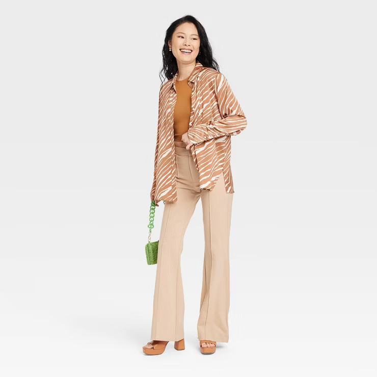 Women's Long Sleeve Oversized Satin Button-Down Shirt - A New Day™ | Target