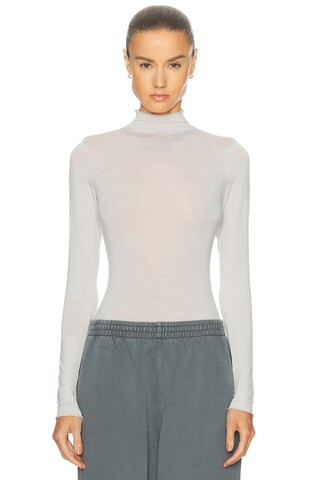 SKIMS Sheer Modal Long Sleeve Turtleneck Bodysuit in Grey | FWRD 