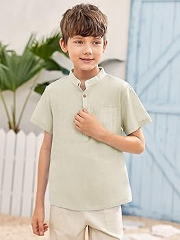 Inorin Boys Button Up Henley Shirt Short Sleeve Lightweight Summer Linen Cotton Dress Shirts Tees... | Amazon (US)