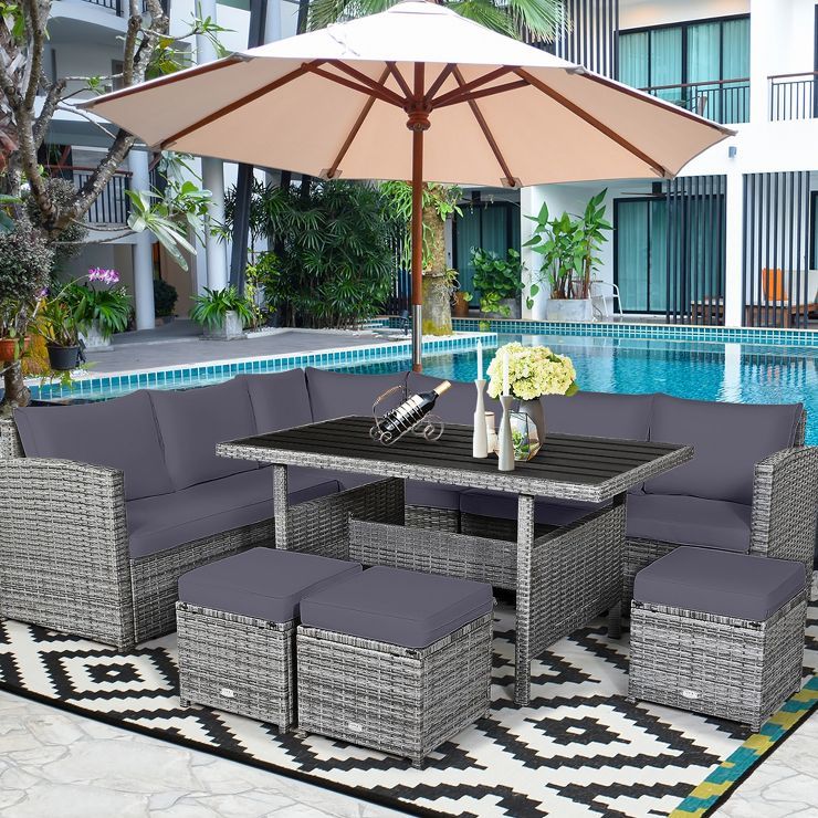 Costway 7 PCS Patio Rattan Dining Set Sectional Sofa Couch Ottoman Garden White\Red\Black | Target