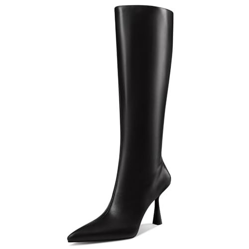 GPXGPX Black Knee High Boots for Women High Heel Pointed Toe Tall boots Sexy Iron Side Zipper Fall Long Boots,Size 9.5 | Amazon (US)