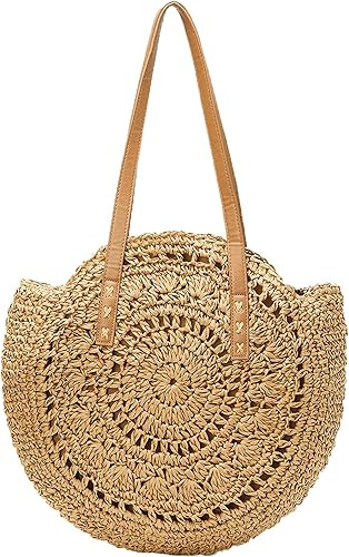 Straw Handbags Women Handwoven Round Corn Straw Bags Natural Chic Hand Large Summer Beach Tote Wo... | Amazon (US)