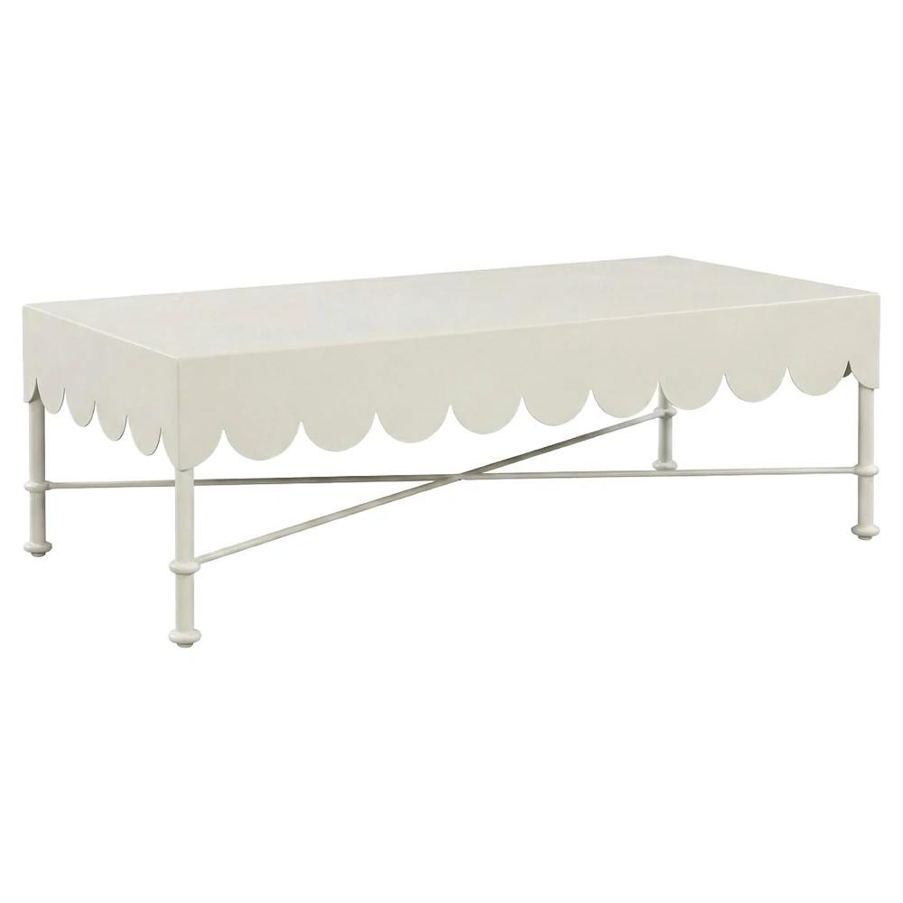 Delphine French White Aluminum Scalloped Rectangular Outdoor Coffee Table | Kathy Kuo Home