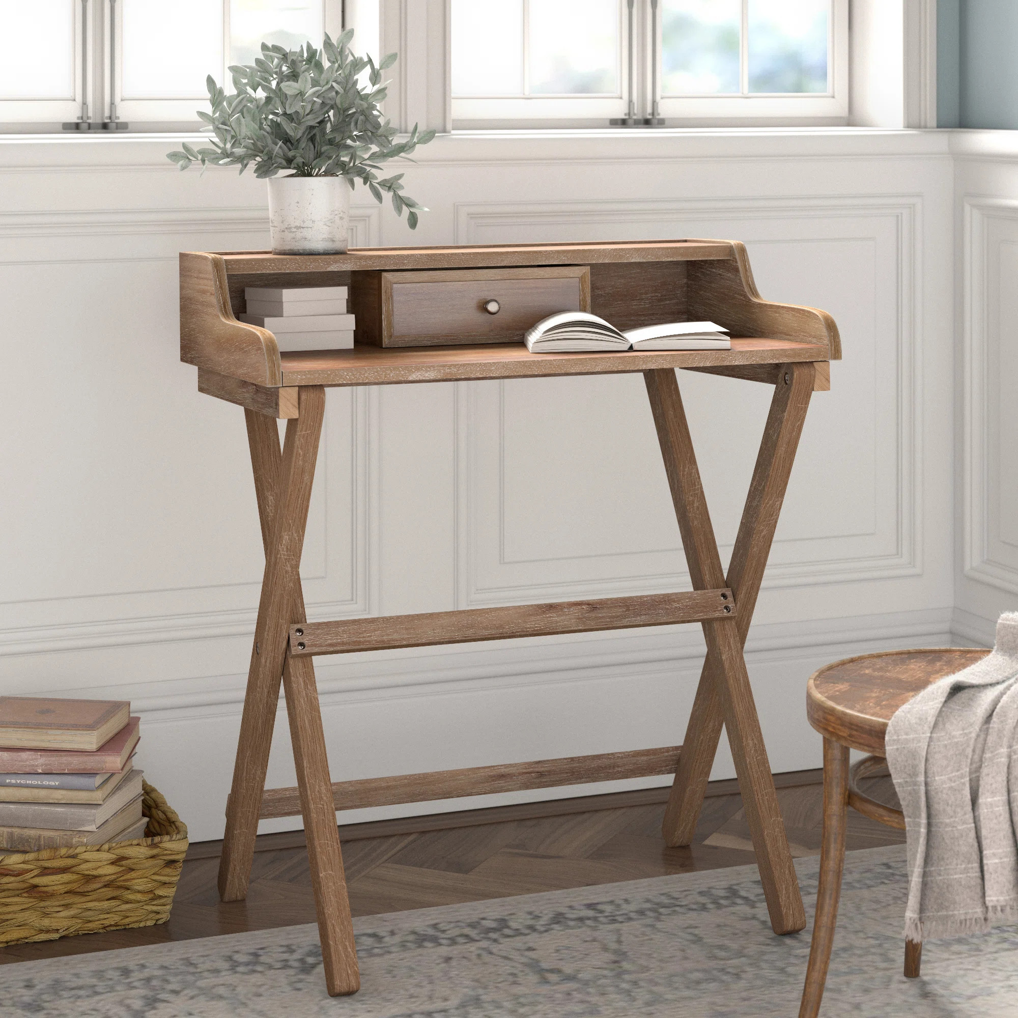 Red Barrel Studio® Coy Solid Wood 28" Folding Desk with Storage and Drawer "& Reviews" | Wayfair | Wayfair North America