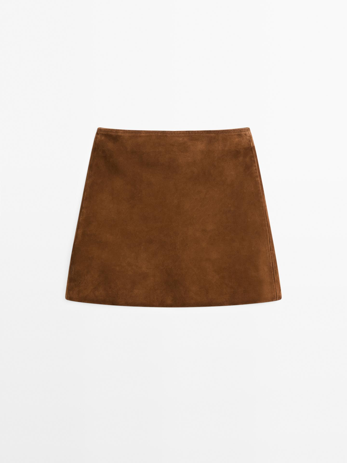Suede nappa leather mini skirt with topstitching | Massimo Dutti US
