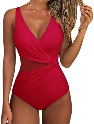 SUUKSESS Women Sexy Mesh Tummy Control One Piece Swimsuit Push Up Bathing Suit | Amazon (US)