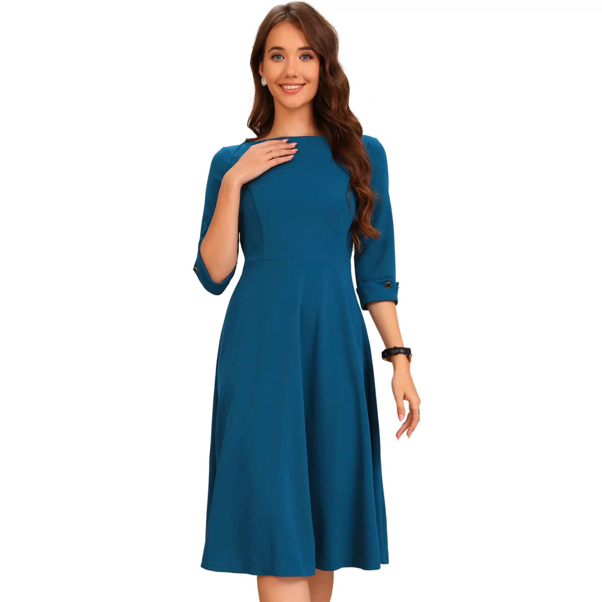 Vintage 3/4 Sleeve Dress for Women's Elegant Boat Neck Wear to Work Dress | Kohl's