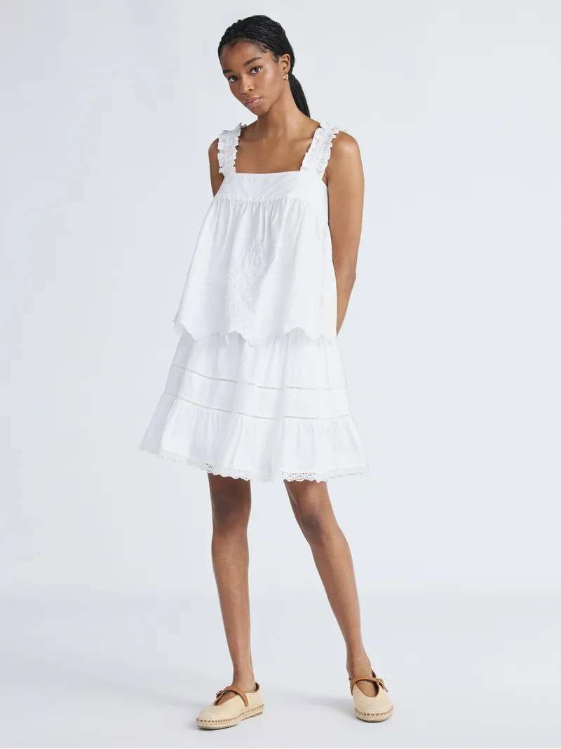Free Assembly Women's Tiered Cotton Eyelet Mini Skirt, Sizes XS-XXL | Walmart (US)