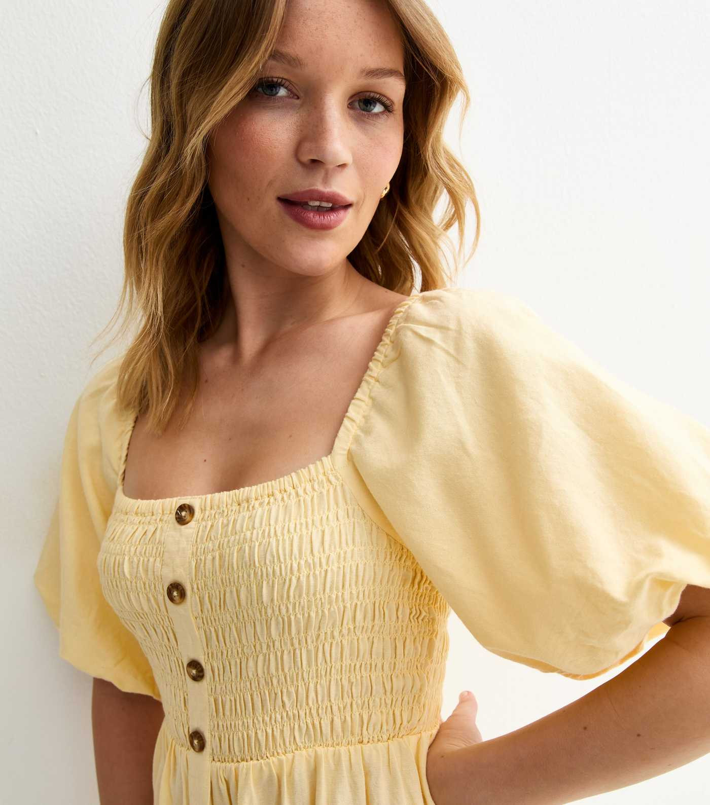 Light Yellow Faux Button Milkmaid Midi Dress | New Look | New Look (UK)