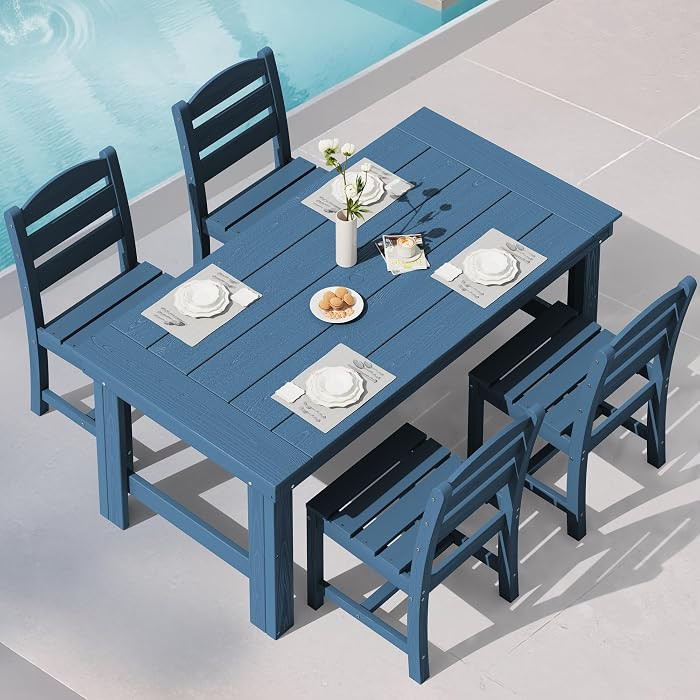 SERWALL Outdoor Dining Table Set, 67\u2018\u2019 HDPE Patio Dining Set for 4, All-Weather Outdoor... | Amazon (US)