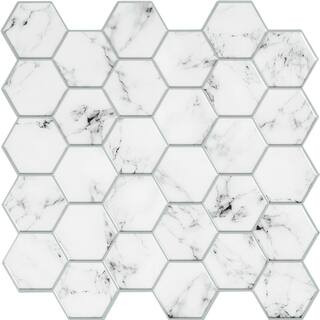 RoomMates 10.5 in x 10.5 in Carrara Marble Hexagon Peel and Stick Backsplash-TIL4245FLT - The Hom... | The Home Depot