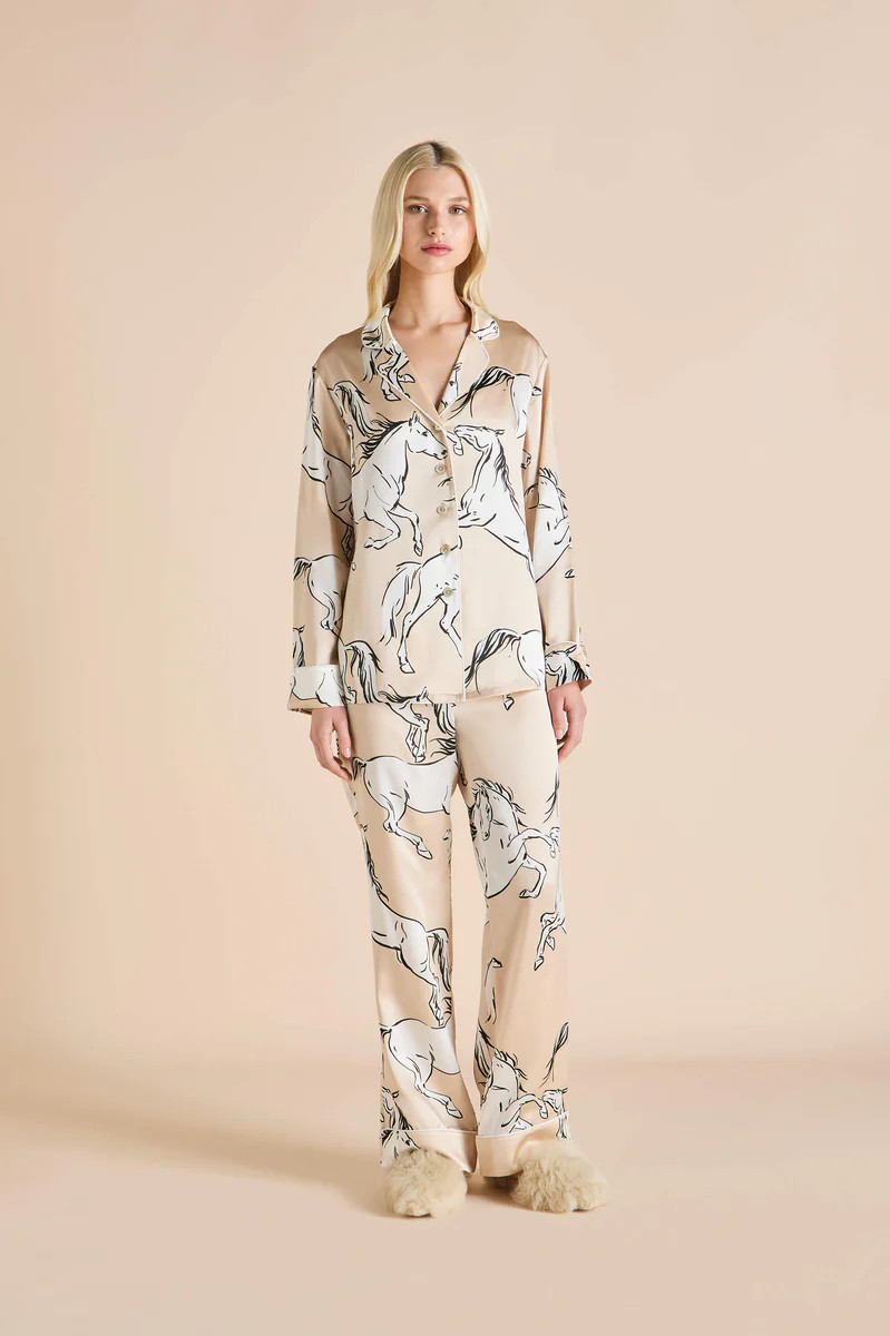 Lila Clementine Caramel Horse Pajamas in Silk Satin | Olivia von Halle