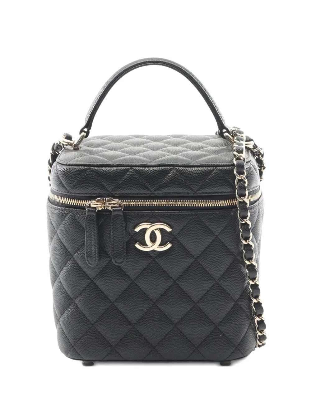 CHANEL Pre-Owned 2021-2025 CC Quilted Caviar Top Handle Vanity with Chain satchel - Black | Farfetch Global