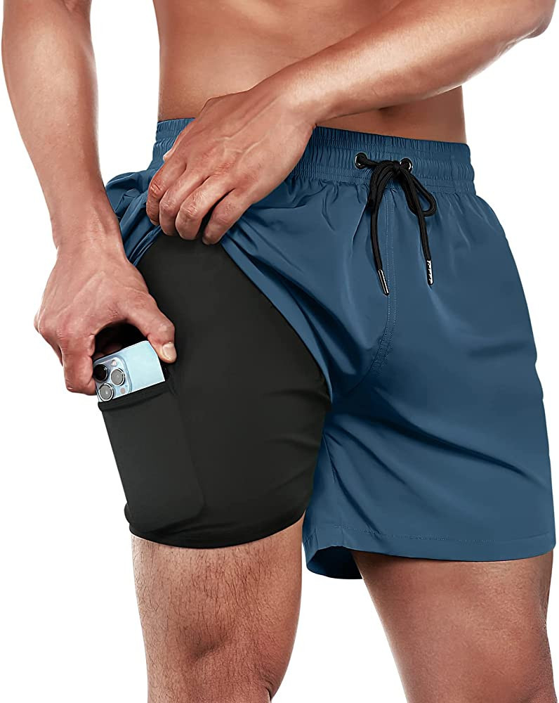 BRISIRA Mens Swim Trunks Swim Shorts Quick Dry 5 inch Inseam Beach Shorts with Compression Liner ... | Amazon (US)