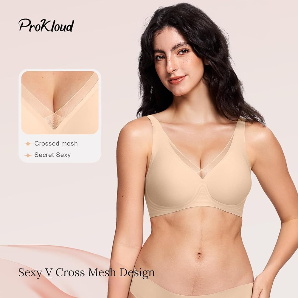 Wireless Bra for Women No Underwire Deep V Mesh Bras Seamless Comfortable Push Up Bralettes with ... | Amazon (US)