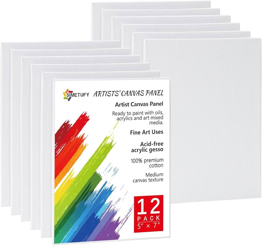 Simetufy 12 Pack 5x7 Inch Canvas Boards for Painting, Blank Canvases for Painting, Gesso Primed A... | Amazon (US)