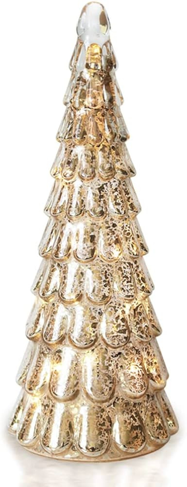 glasburg Light Up Mercury Glass Christmas Tree Figurine with Timer Battery Operated for Tabletop ... | Amazon (US)