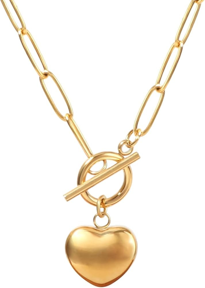 Pearl Gemstone Pendant Paperclip Toggle Necklace 18k Gold Plated Natural Pearl Stone Birthstone C... | Amazon (US)