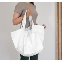 White Leather Tote Bag, Slouchy Tote, Pure White Handbag For Women, Everyday Women Leather Bag, Weekender Oversized Bag | Etsy (US)
